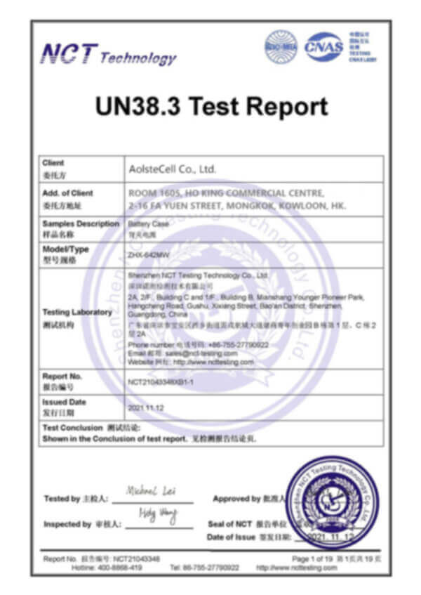 UN 38.3 certification